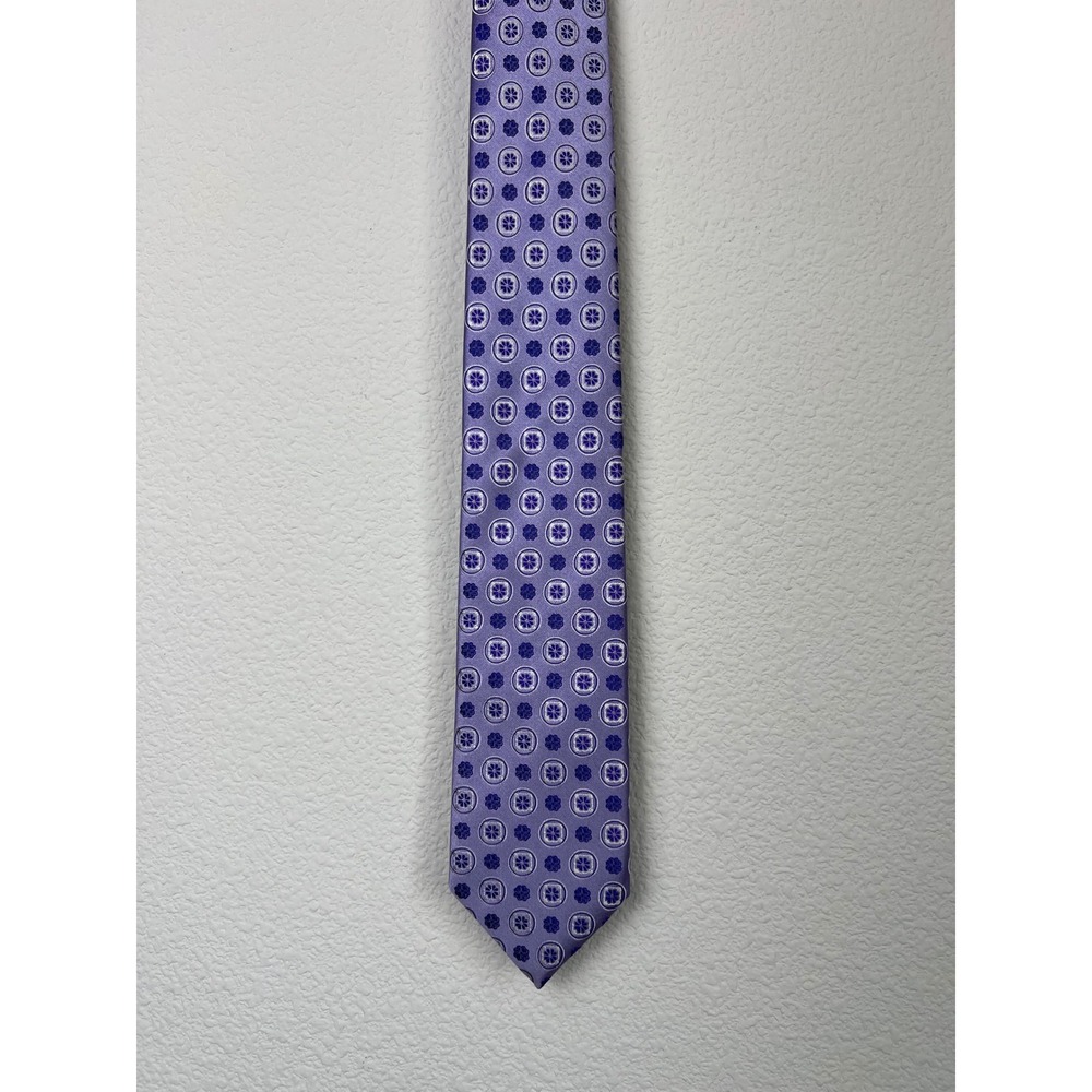 Hugo Boss 100% Silk Tie Purple Geometric Floral Medallion Made Italy Old Money